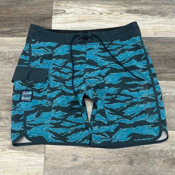 RVCA Zak Noyle Special Edition Gray Blue Men 33 Surf Beach Board Athletic Shorts - Picture 1 of 9